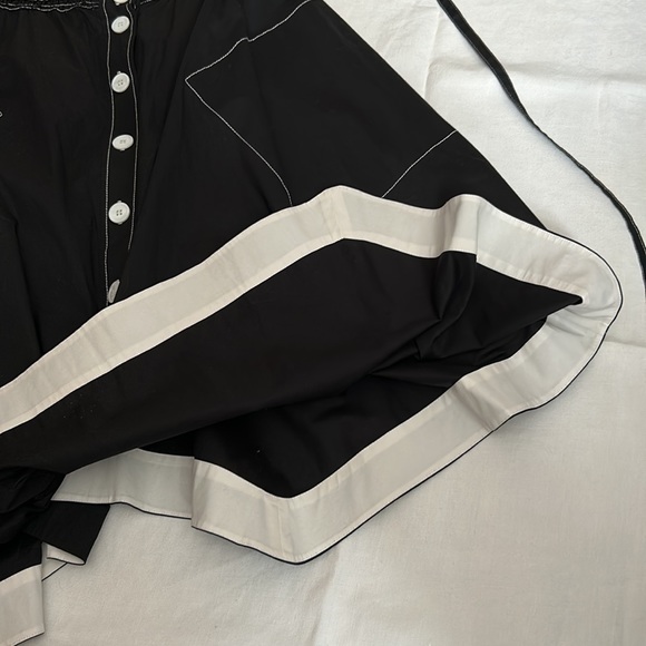 Black Cotton Midi Flared Skirt with White Buttons and White Stitches - Picture 6 of 8